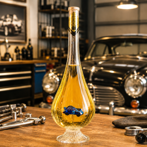 Garrafa decorativa em forma de gota com um Porsche no interior (0,5 l)